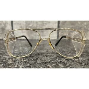 Vtg CREWS Engineer Z87 Aviator Clear & Gold Safety Glasses with Side Shields NOS